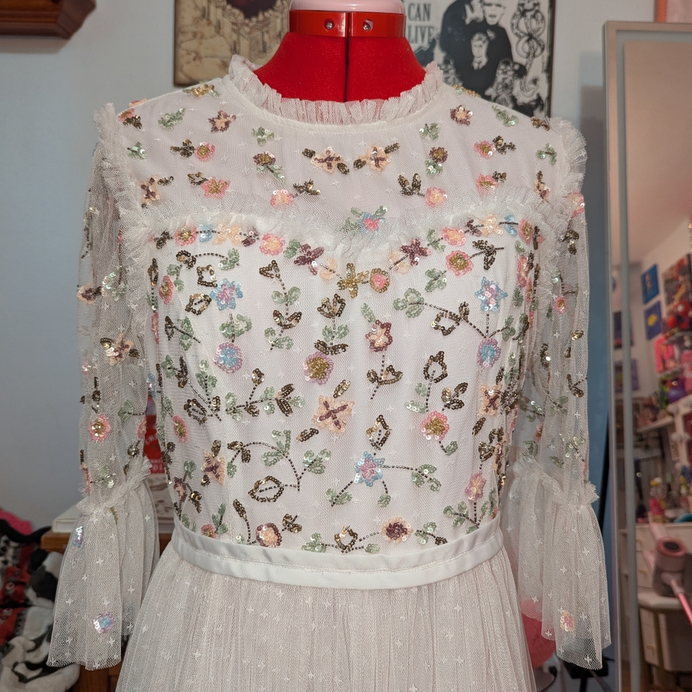 Floral Embroidered Sheer Dress - Picture 1 of 8